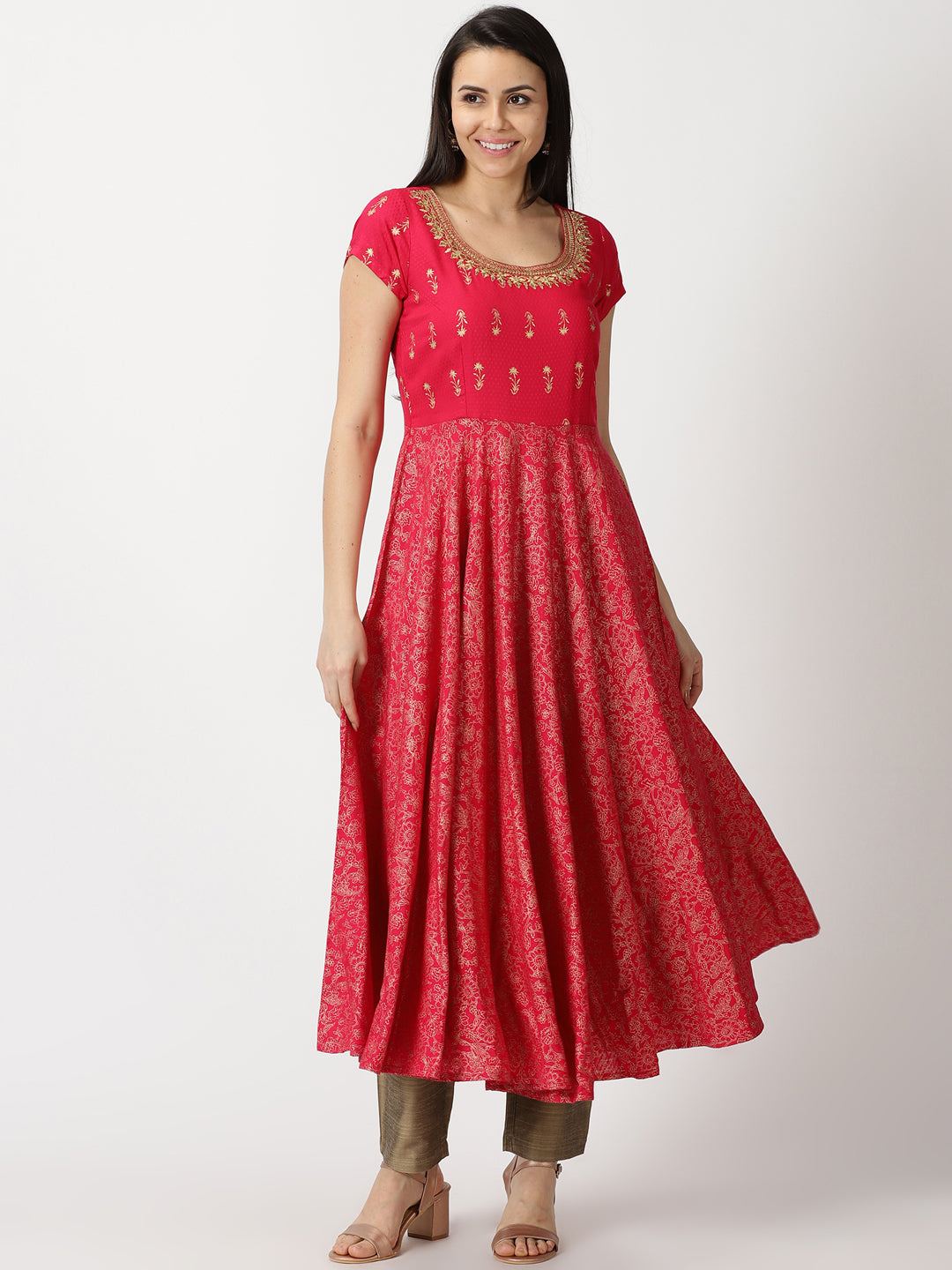 Biba Girls Biba Girl's Red Cotton Anarkali Kurta Churidar Suit Set :  Amazon.in: Fashion